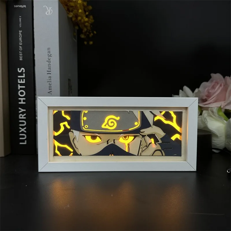 Naruto Uchiha Sasuke 3D Anime LED Light Box Anime Figure Madara Kakashi Toys Paper Carving Light Lamp Room Decoration Gift