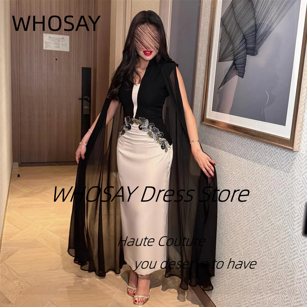 

WHOSAY Prom Dresses V Neck Beaded Sash فساتين للمناسبات الخاصة Long Chiffon Shawls Evening Dress Customized