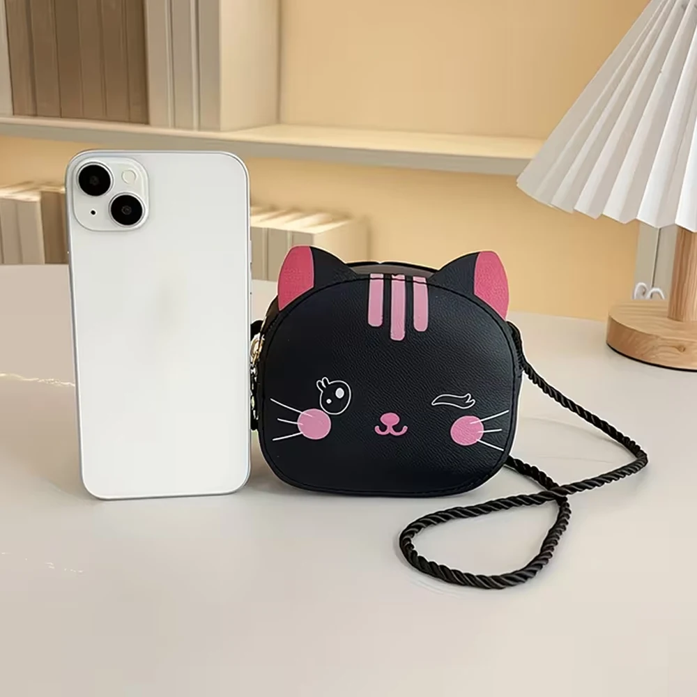 1 Selected Cat-Patterned Bag, Unisex Shoulder Crossbody Bag, Pu Small Round Bag, Coin Purse, Birthday Gift for Family, Adults, Lovers, and Date Night Parties, Earphone Bag - view 6