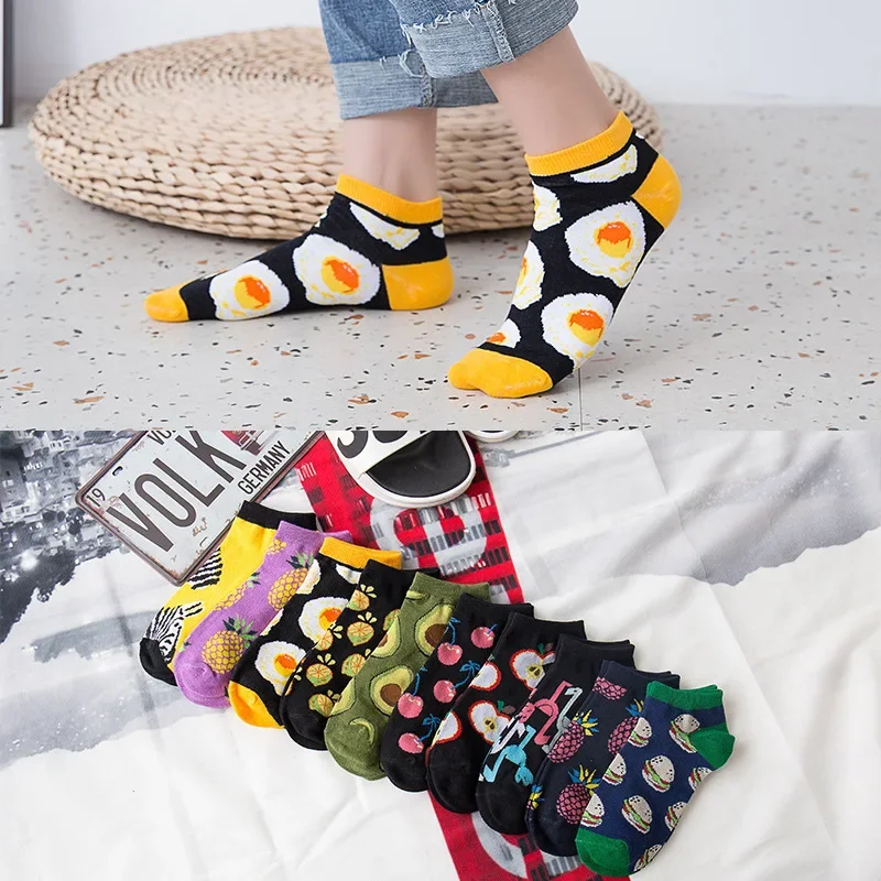 New socks men's spring and summer thin boat socks pattern trend boat socks women's individually packaged low socks