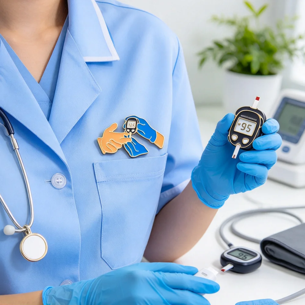 Hanreshe Medical Blood Glucose Test Enamel Pin Brooch Physical Examination Lapel Badge Jewelry for Doctor Nurse Gifts