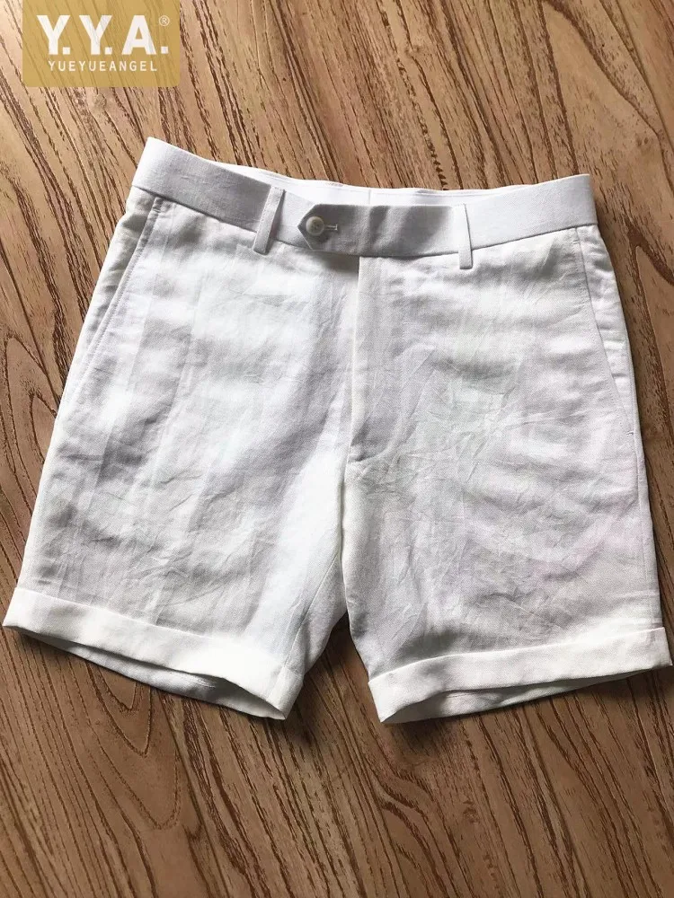 

Fashion Men Business Summer Slim Fit Linen Shorts Breathable Soft Casual Versatile Short Trousers Knee Length Male Suit Shorts