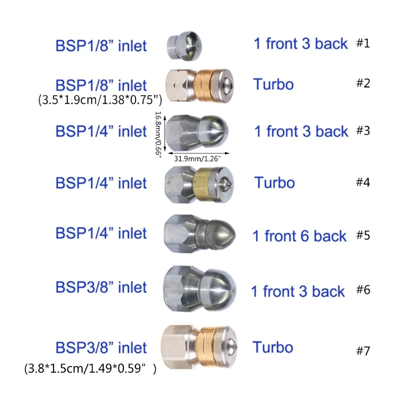 Pressure Washer Jet Nozzle Bsp Female Rotary Sewer Cleaning Nozzle A70F