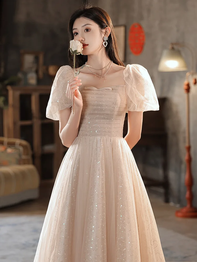 

Simple Quinceanera Dress 2023 High Level Glitter Puff Sleeve Bridesmaid Dresses Women's New Sequins Banquet Gowns