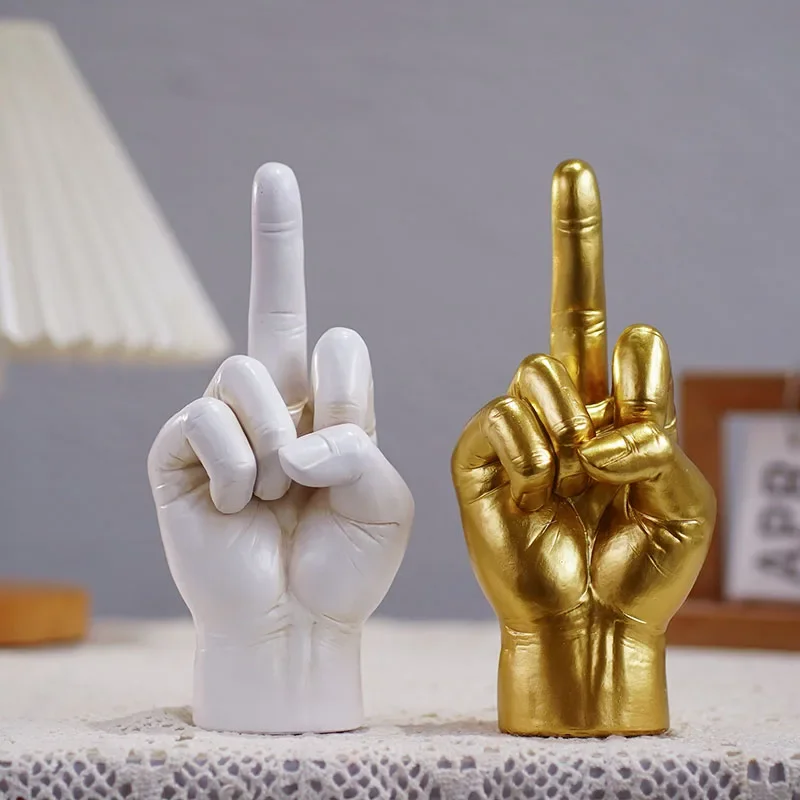 

Middle Finger Hand Gesture Statue Modern Art Black Gold Silver Hand Resin Figurine Finger Model for Home Room Decor