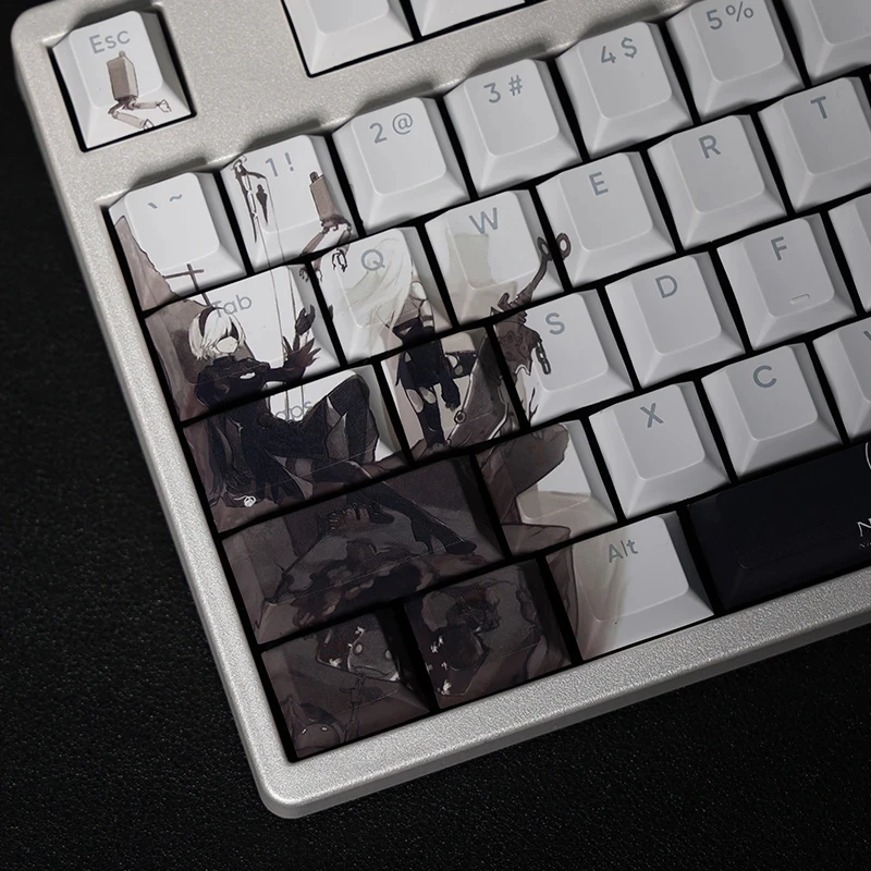 Teclas Pbt Tintura Subbed Keycaps dos Desenhos Animados Anime Gaming Key Caps Nier 2b Backlit Keycap para Ansi Layout 108