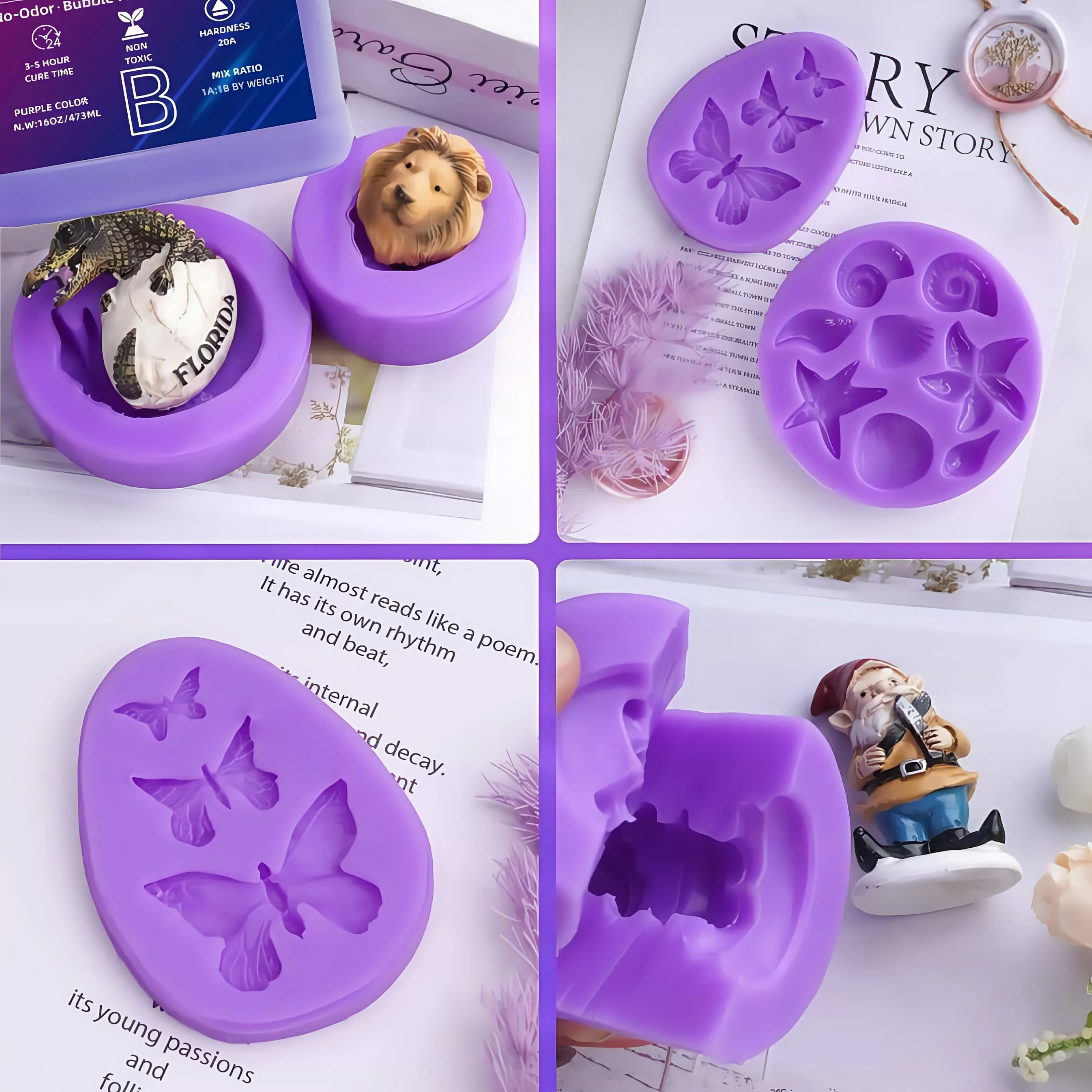 مطاط السيليكون السائل 32 أونصة غير سام عالي المسيل للدموع ومقاوم للحرارة لقوالب DIY وصب الراتنج، لوازم صناعة المجوهرات باللون الأرجواني