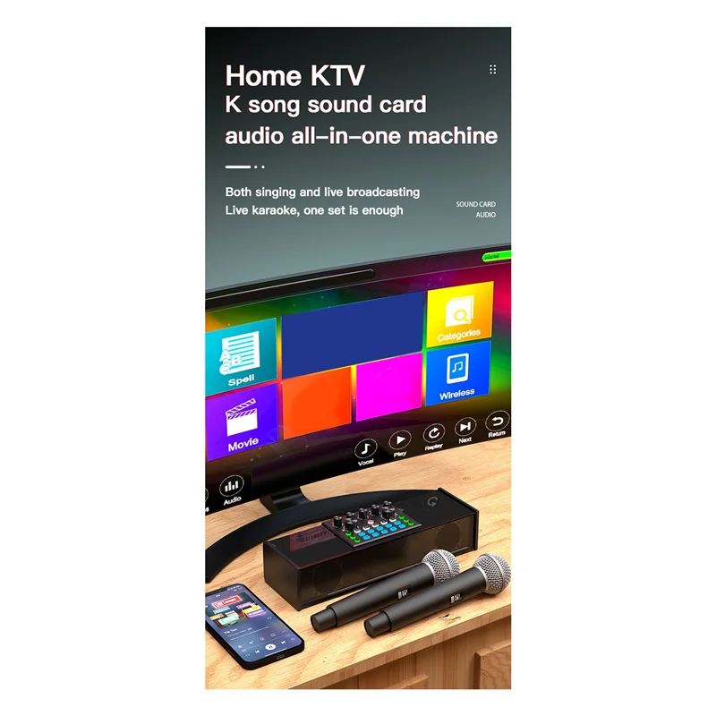 ABKI-SY168 Sound Card Live Broadcast Speaker Multi-Functional All-In-One Portable Bluetooth Karaoke Machine For Singing