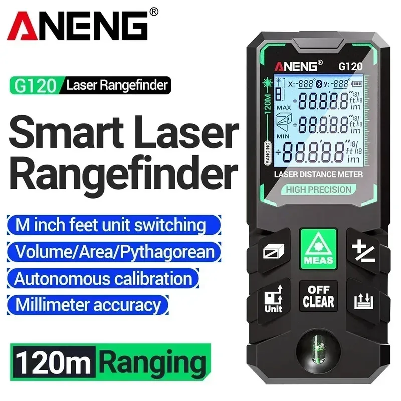 Medidor de distância a laser ANENG G50/G70/G100/G120 - Laser verde - Alta precisão - Ferramenta de medição com display LCD multifuncional