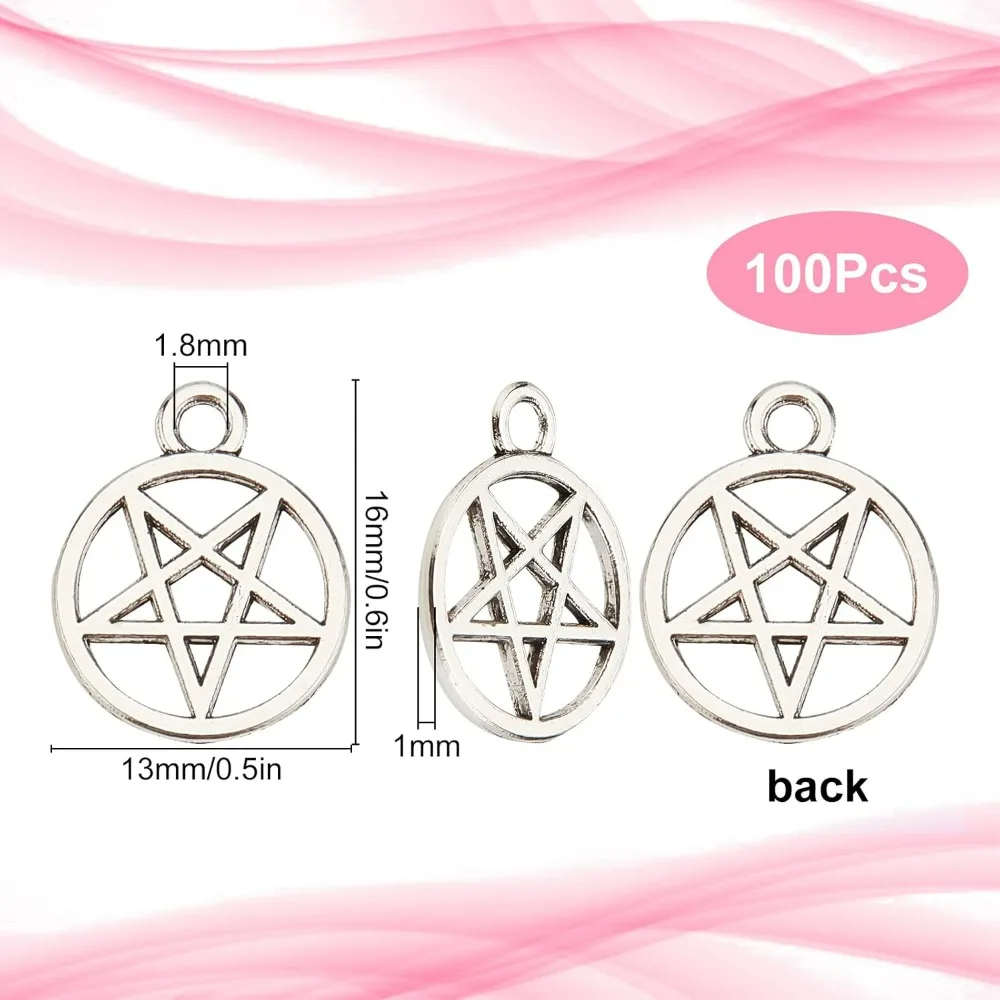 1 Box 100Pcs Pentacle Star Charms Silver Pentagram Charm Bulk Witch Magic Protection Lucky Alloy Stars Charm for Jewelry Making