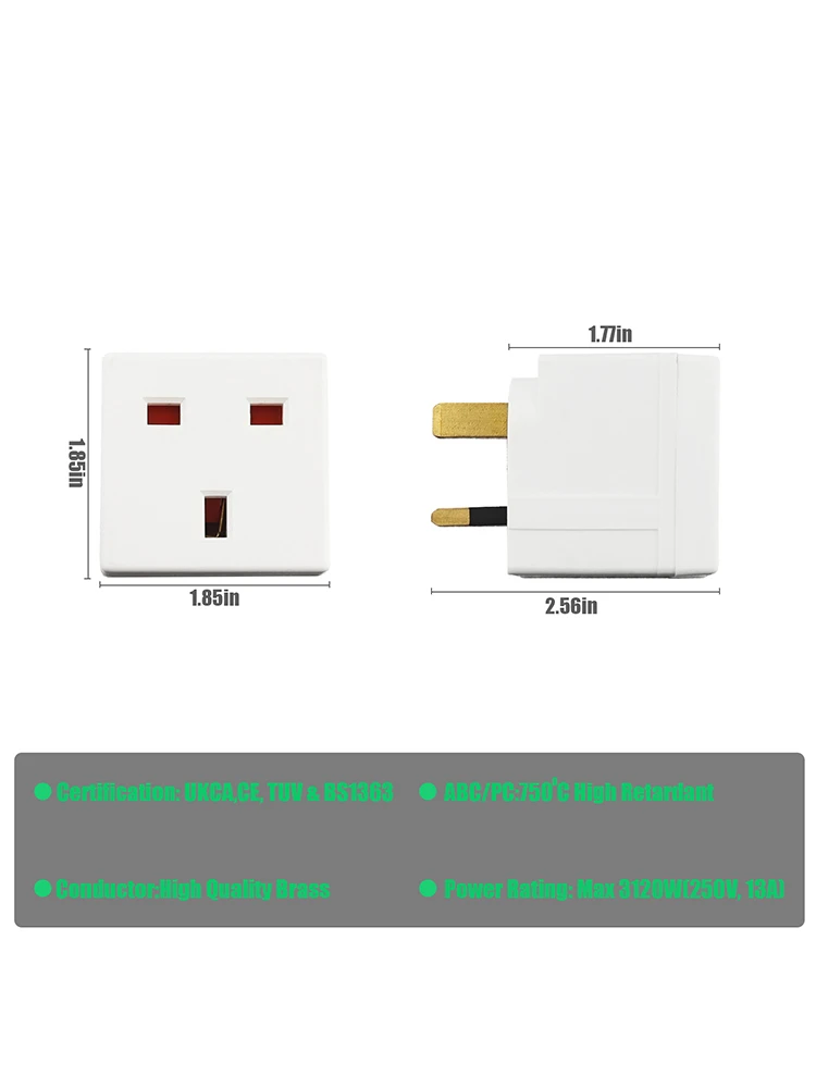 2 Way Double Plug Adaptor - Multi Plugs Extension Sockets Adapter - UK 3 Pin Socket Extensions 250V 13 Amp，for home