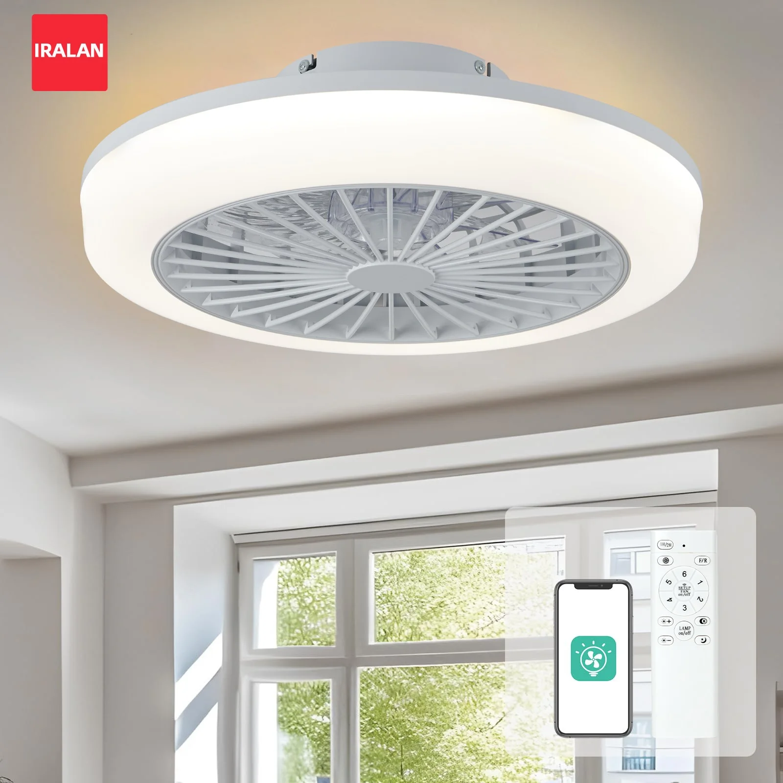 

IRALAN Modern Silent LED Ceiling Light with Remote Control Dimmable 6 speed Ceiling Fan Light Room Office Study Home Decoration