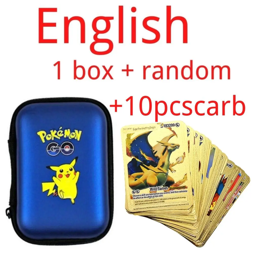 1 Box mit 10 Pocket Monsters Goldfolienkarten VMAX GX-Karten Englisch Spanisch Pikachu Charizard Arceus Bunte Pocket Monsters-Karte