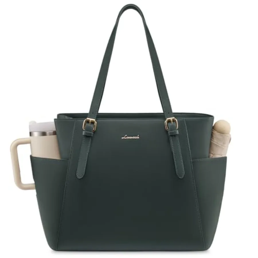 

Laptop Tote Bag for Women With Large Cup Holder, Leather Work Tote Bag for Women, Professional Computer Briefcase Business Teac