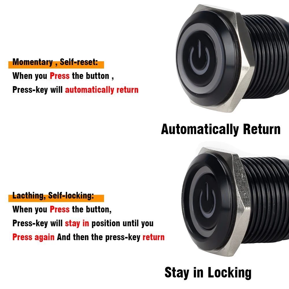 12/16/19/22mm Waterproof Metal Push Oxidized Black Button Switch LED Light Momentary Latching Car Engine Power Switch 5V 12V 24V image 3