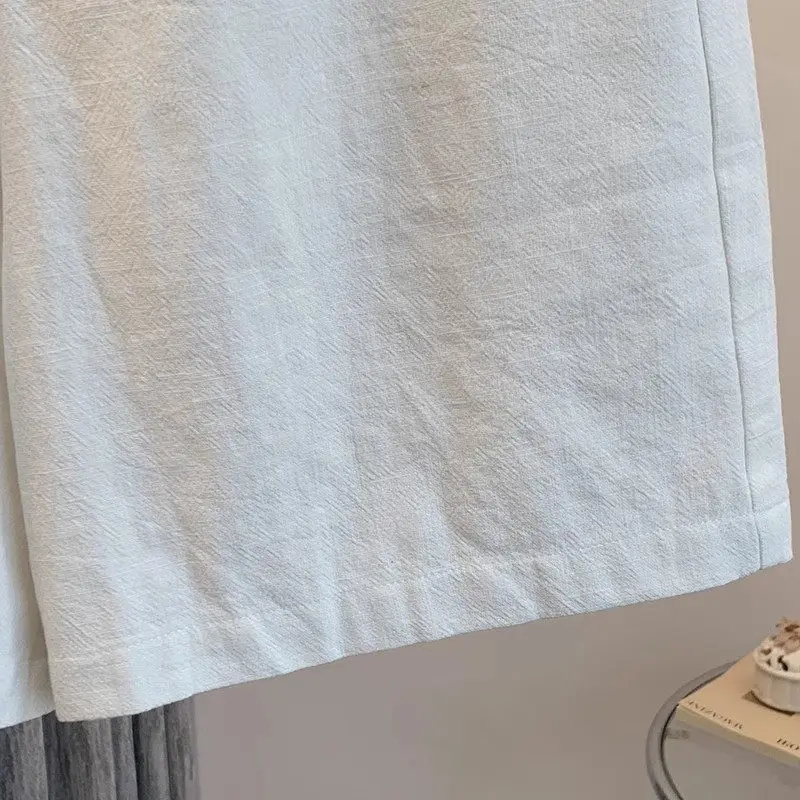 여성용 코튼 린넨 여름 반바지 |   하이 웨이스트 슬리밍 와이드 레그 팬츠 |   통기성 캐주얼 미디 슈트 반바지 G236