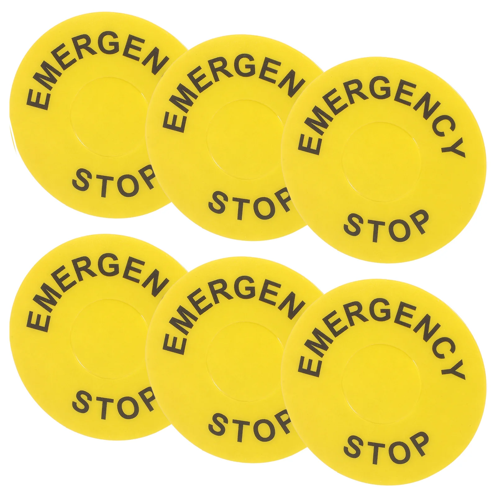 

6pcs Emergency Stop Button Label Bright Yellow Self Adhesive Pvc Warning Sticker Easy Apply For Industrial Machinery