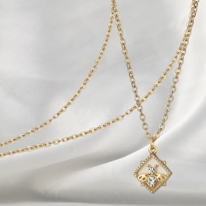 Nuovi set di bracciali a catena semplici e alla moda per donna, collane a forma di ape-malachite a forma di diamante