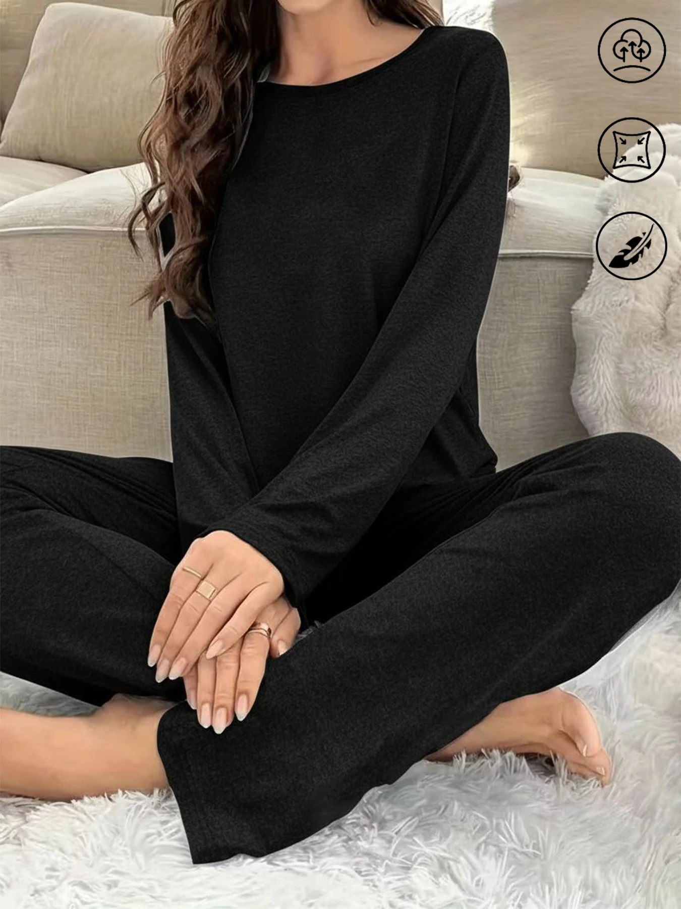 

Soft Long Sleeve Pajama Set for Women Sleepwear Loungewear Nightwear Home Casual
