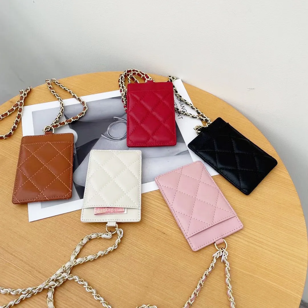 

Sheepskin card holder, women's leather halterneck fashion chain, thin ID Lingge work card card holder wallets id holder