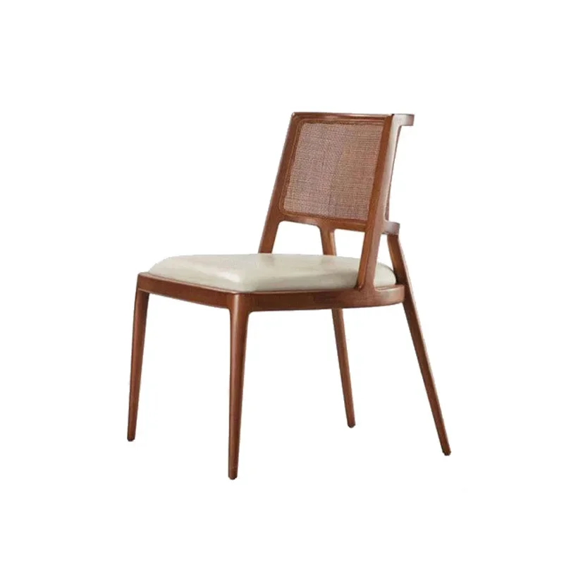 

South East Asia Retro Solid Wood Dining Chair Hotel Restaurant Soft Bag Casual Backrest Rattan Chair Nordic Designer Simple Ratt