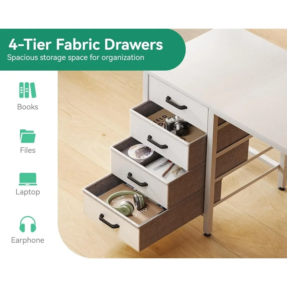 32 Inch Compact Computer Desk with Fabric Drawers, Side Hook, and Storage Bag for Kids' Study Area in Small Spaces