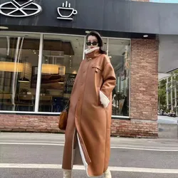 Fur One-piece Coat High-end Fashion Long FU Leather Jacket Women's Autumn Winter Thicken Velvet Warm Black Coffee Leather Parkas