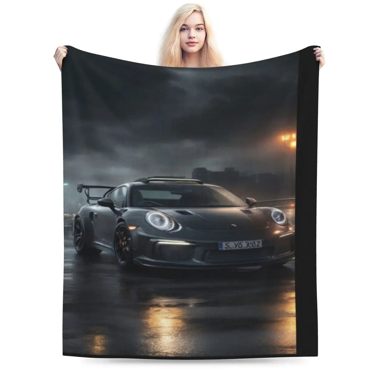 Porshe GT3 RS Black An Ultra-Soft Micro Fleece Blanket