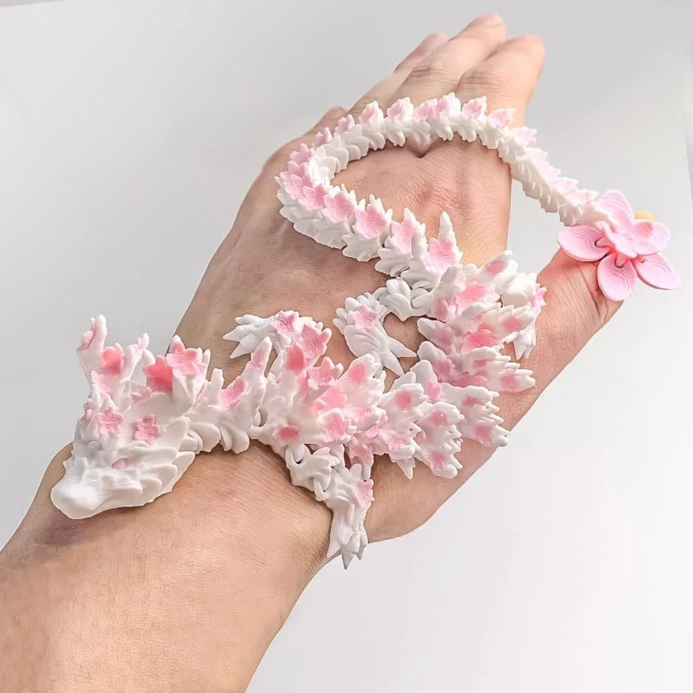 15/25cm 3D Printed Love Cherry Blossom Dragon Movable Joint Dragon Model Gifts Home Office Desktop Ornament Landscape Craft