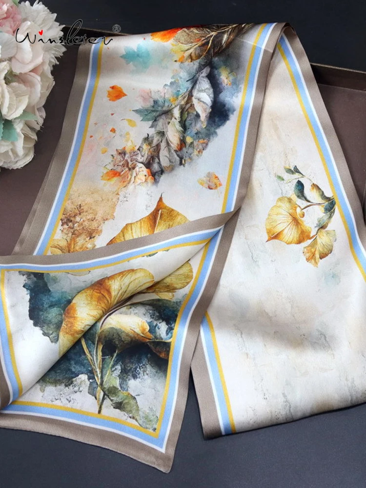 

Шелковый шарф Winsleter для женщин, 100% натуральный шелк, элегантный, с рисунком в стиле масляной живописи, 150*16 см, подарок для мамы, ретро-длинный шарф, новинка весны 2026, A63349CC