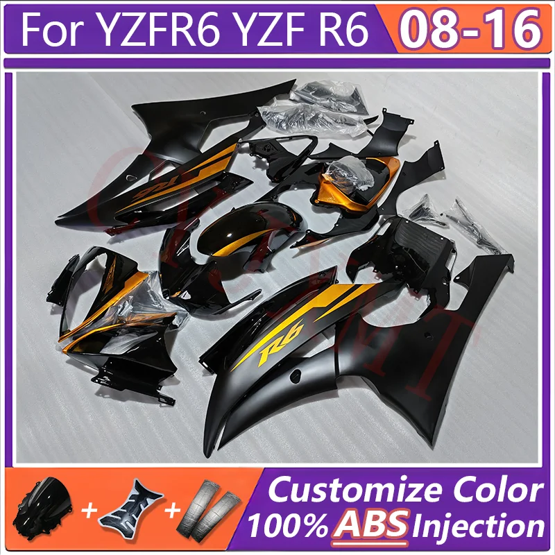 Motorcycles Fairings for YAMAHA YZF R6 2008-2016 Full Cover Fairing Kit YZFR6 YZF-R6 17-24 Golden Black Bodyframe BackSeat Shell