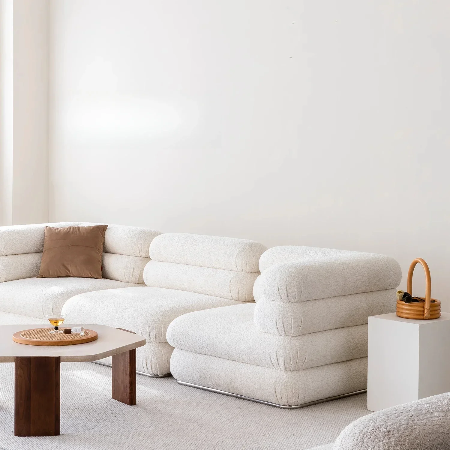 Cream wind camel wool white fabric sofa
