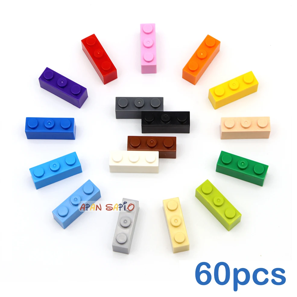 60pcs DIY Building Blocks Thick Figures Bricks 1x3 Dots Educational Creative Size Compatible With 3622 Plastic Toys for Children