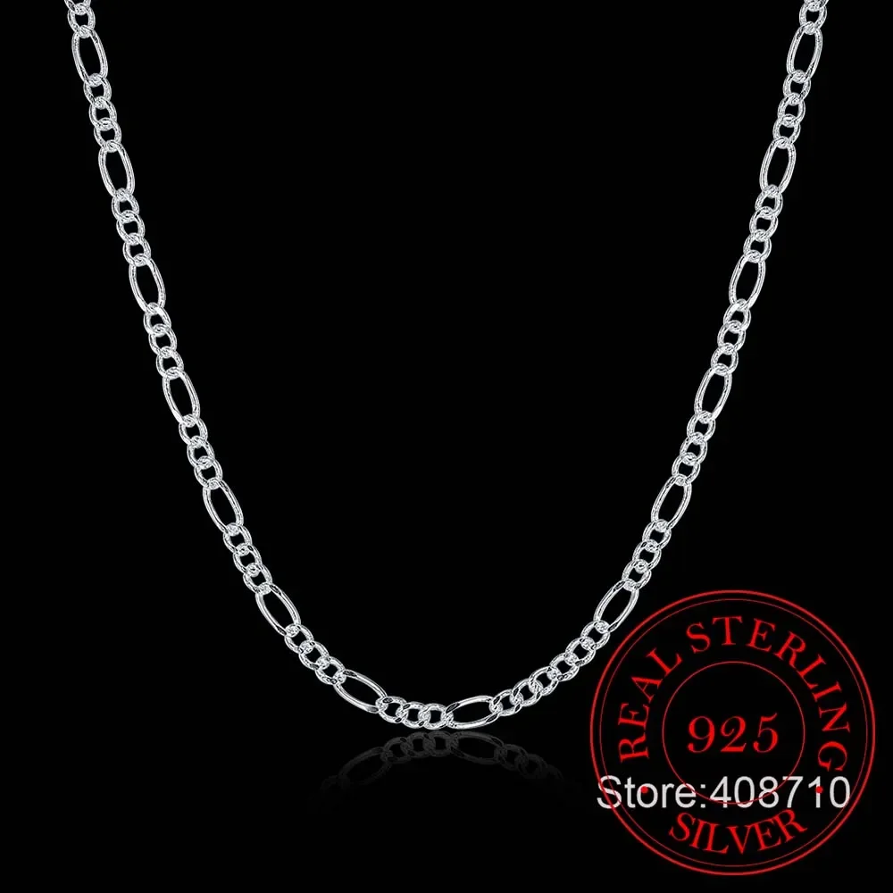 Italy Made 925 Sterling Silver Figaro Chain 2mm Slim Choker Necklace Women Jewelry kolye collier collares ketting Colar 40-60cm