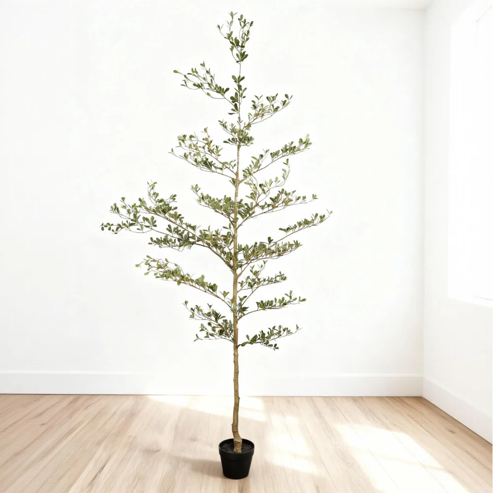 

7FT Artificial Black Olive Tree with Plastic Pot Realistic Tall Fake Plant for Indoor Home Living Room Corner Decoration 1pc/set
