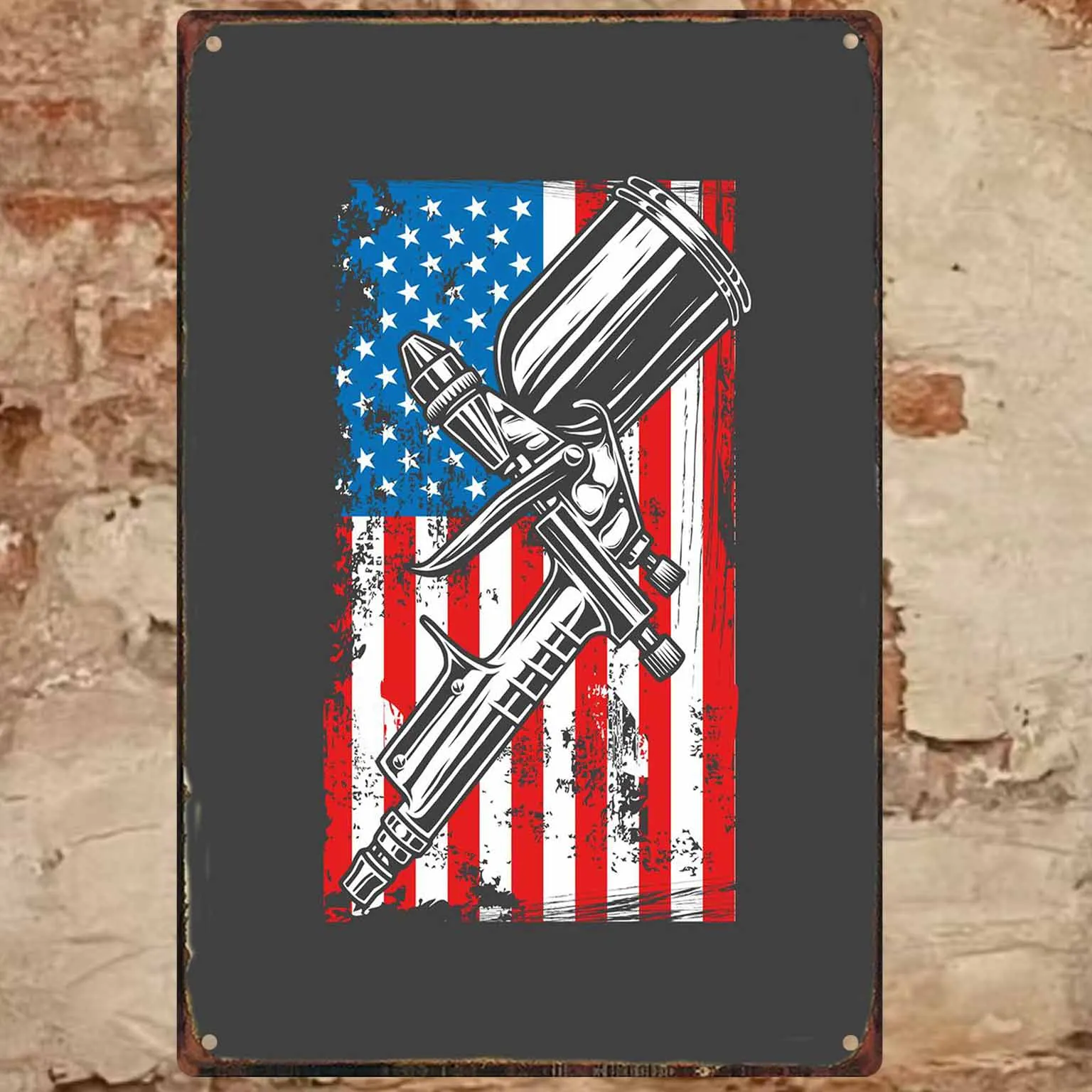 Vintage American Flag & Rifle Metal Sign - es, Waterproof & Dustproof Wall Decor for Home, Bar, Cafe, Garage - Gift for Family,