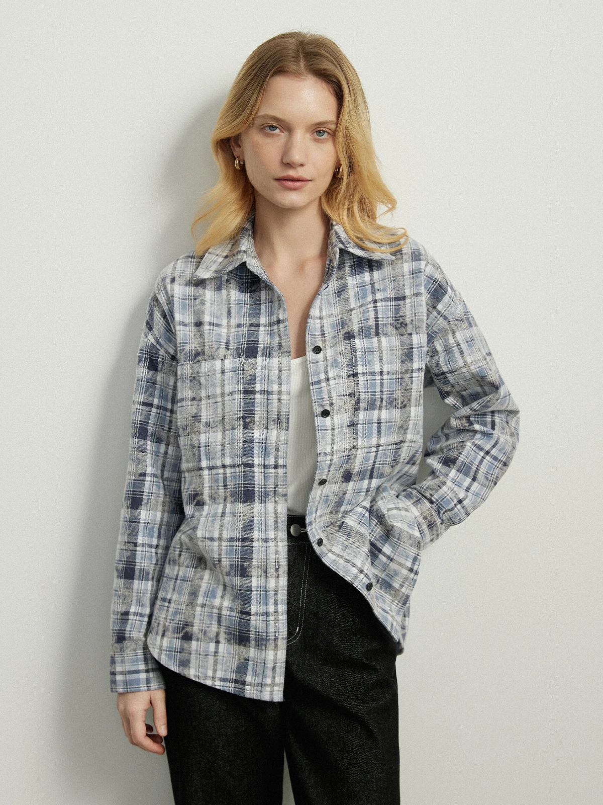 

Reatic Plaid irt Women's Loose Comfortable High Quali Spring 2025 Faionable Top Cotton Long Sve Collar