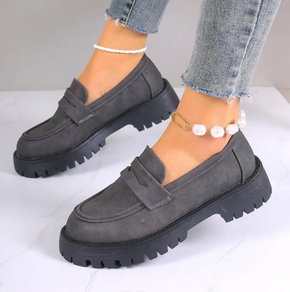 Retro British Style Platform Loafers Women 2024 Plus Size Round Toe Single Shoes Woman Thick Bottom Leather Oxford  Shoes Mujer