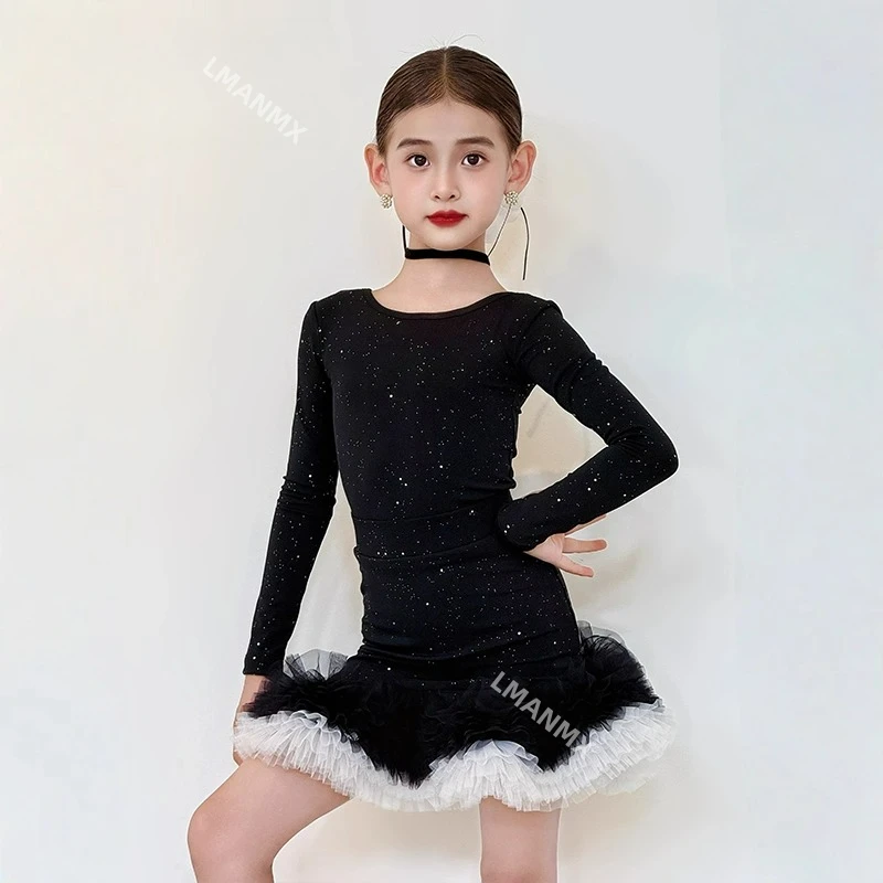 子供用ラテンダンスドレス 女の子 2025秋冬新作 高級長袖練習着セット