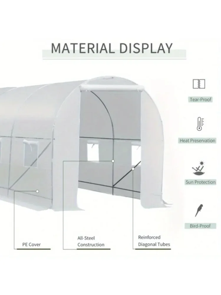 Walk-In Tunnel Greenhouse, Large Garden Hot House Kit with 6 Roll-up Windows & Roll Up Door 15' x 7' x 7' -AS