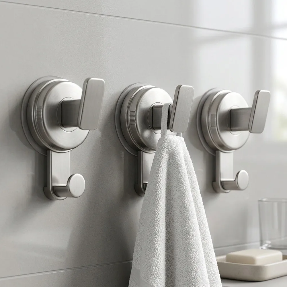 Suction Cup Hook 3 Pack for Bathroom Kitchen No Drilling Required Strong Load Bearing ABS Hooks for Towels Hats
