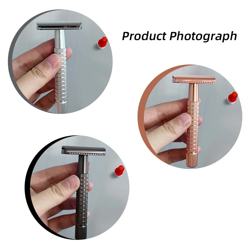 Double Edge Safety Razor for Men, Classic Metal Manual Shaver with Non-Slip Textured Handle, Reusable Wet Shaving Razor, Eco-Fri