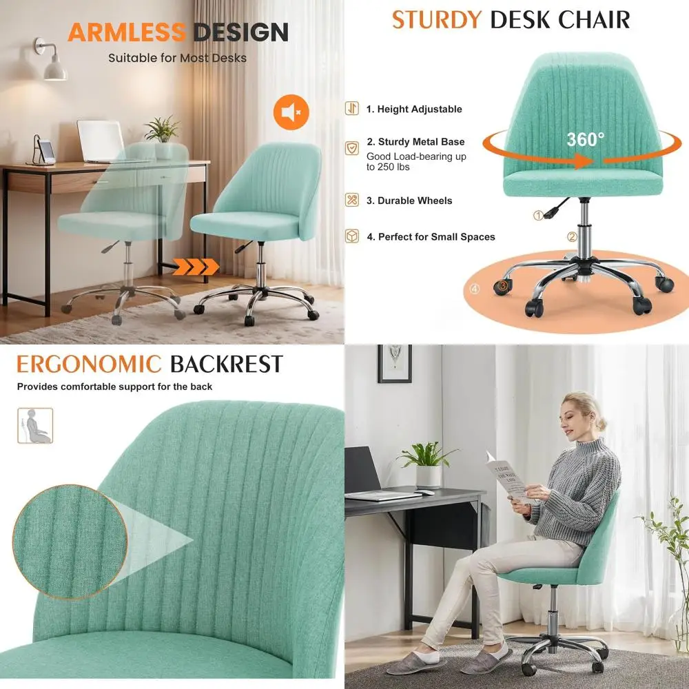 

Вращающееся кресло для рабочего стола с регулируемой высотой - современный комфорт для домашнего офиса, гостиной, макияжа, спальни, цвет бирюзовый