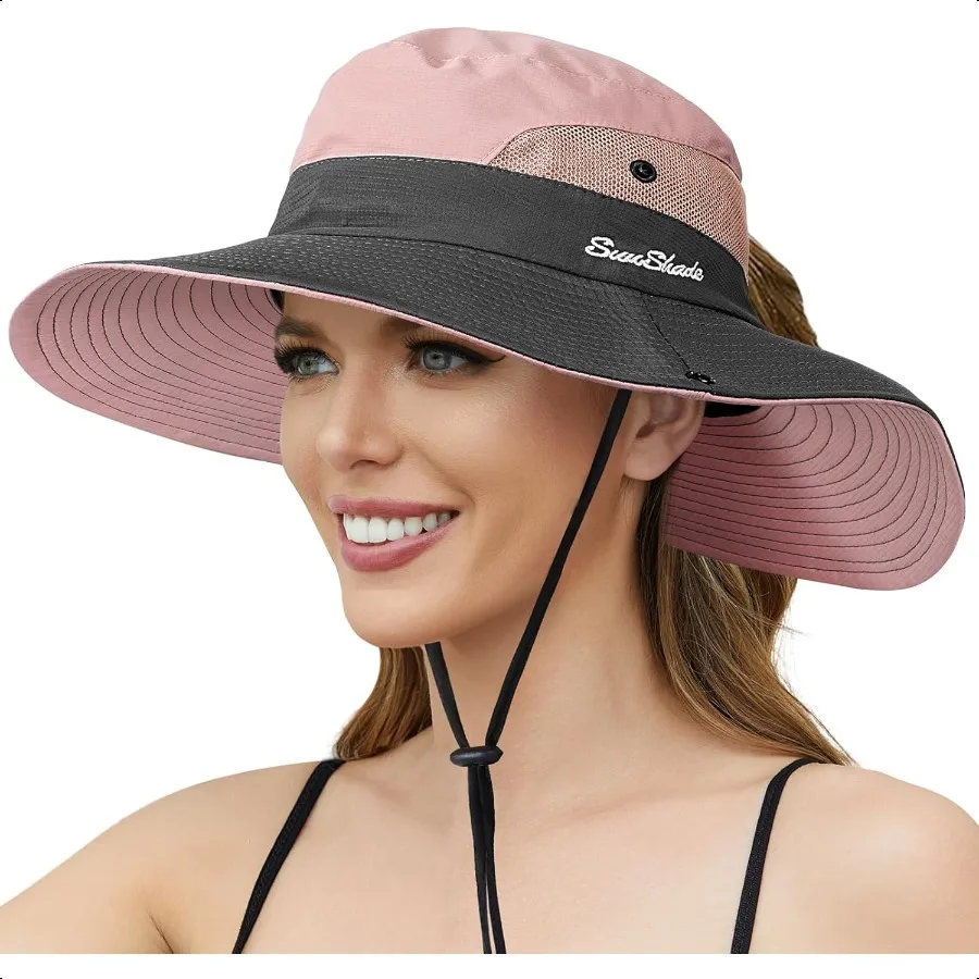 

Womens Sun Hat Sun Hats for Women with Ponytail Hole Foldable Wide Brim Cooling Mesh Beach Fishing Hat for Outdoor