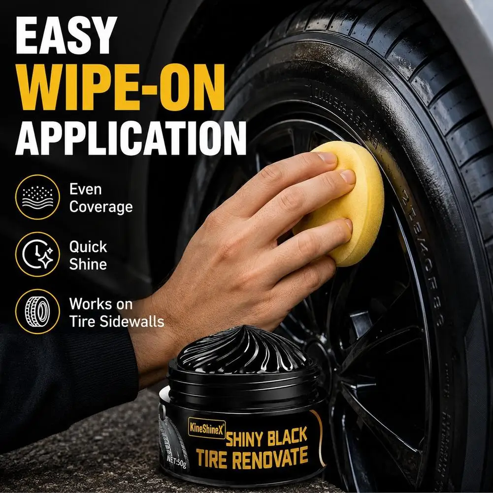 Black Shiny Tire Wax 30g - Durable, Long-Lasting Protection and Repair for All Kinds of Tires - Prevents Cracks and Whitens