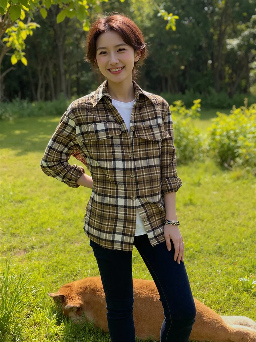 Caffè Camicia femminile Donna Elegante Top di grandi dimensioni Ulzzang Stile coreano Moda Preppy College Dolce carino Kawaii Semplice Basic