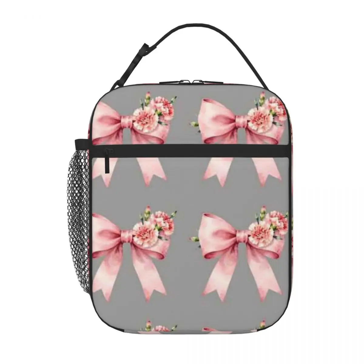 Bestselling Pink Coquette Ribbon Flowers Shoulder Style Picnic Lunch Bag Hospital Visiting Thermal Tote