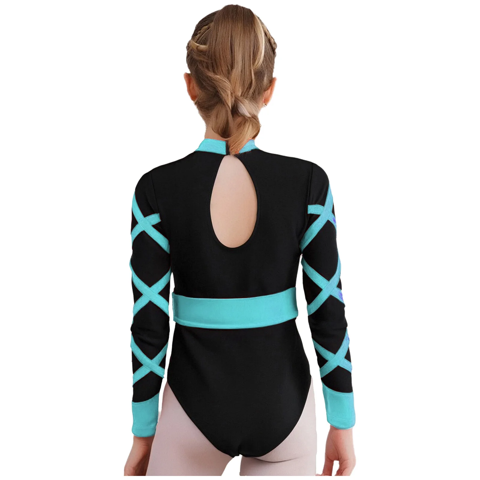 Dziewczęce stroje do łyżwiarstwa figurowego, gimnastyki, body z długim rękawem, błyszczące, z dżetami, w stylu chińskim, kombinezon do baletu, tańca, akrobatyki.