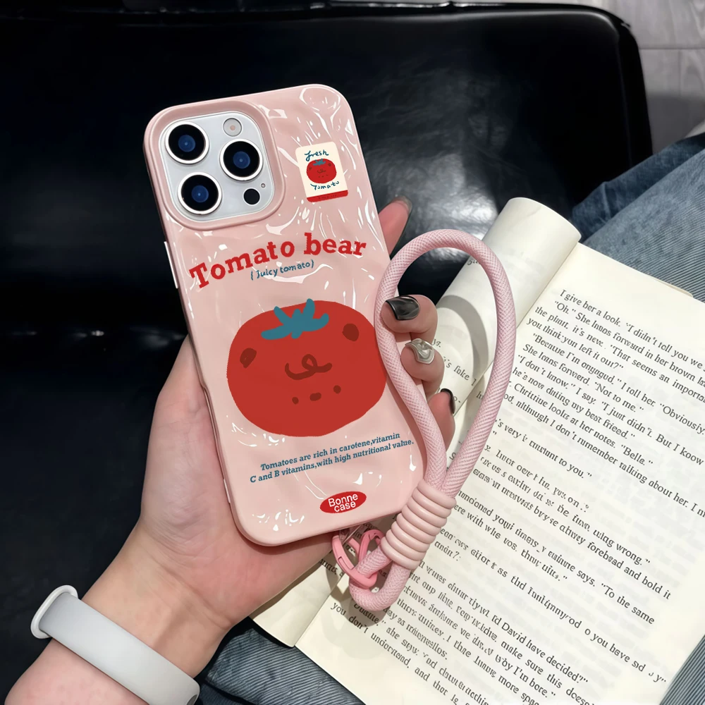 Niedliche Tomatenbär-Silikon-Handyhülle für iPhone 17 15 13 11 12 14 16 17 Pro Max 14 Plus Air mit Lanyard, modische Hülle – Detail 3