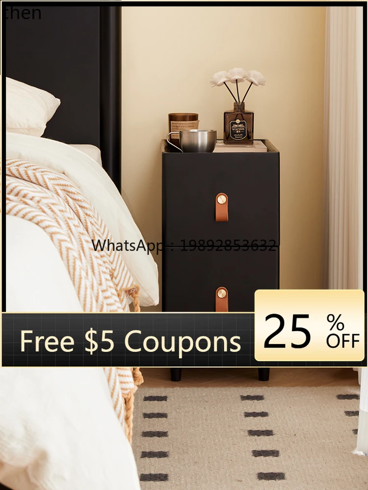 

U6 bedroom solid wood narrow bedside table storage black crevice locker